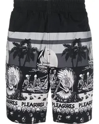 PLEASURES Knielange Shorts mit Print Schwarz