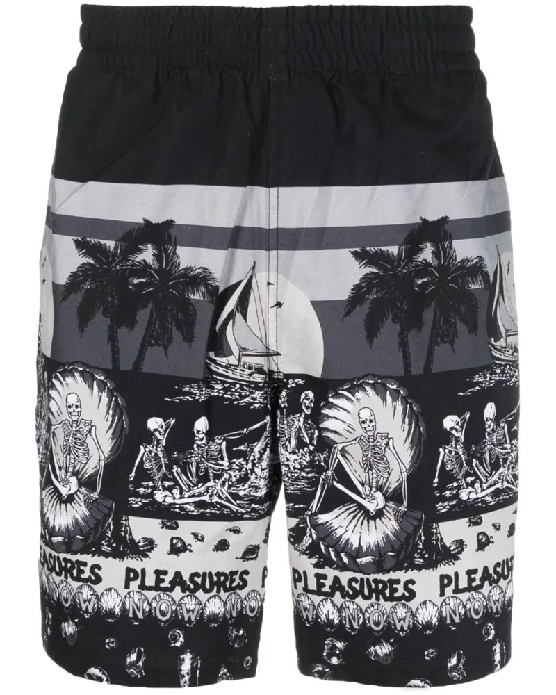 PLEASURES Knielange Shorts mit Print Schwarz