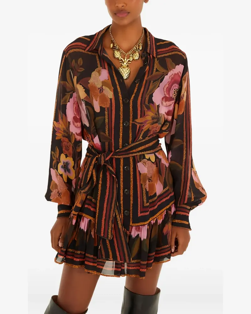 FARM Rio floral striped mini dress - Schwarz Schwarz