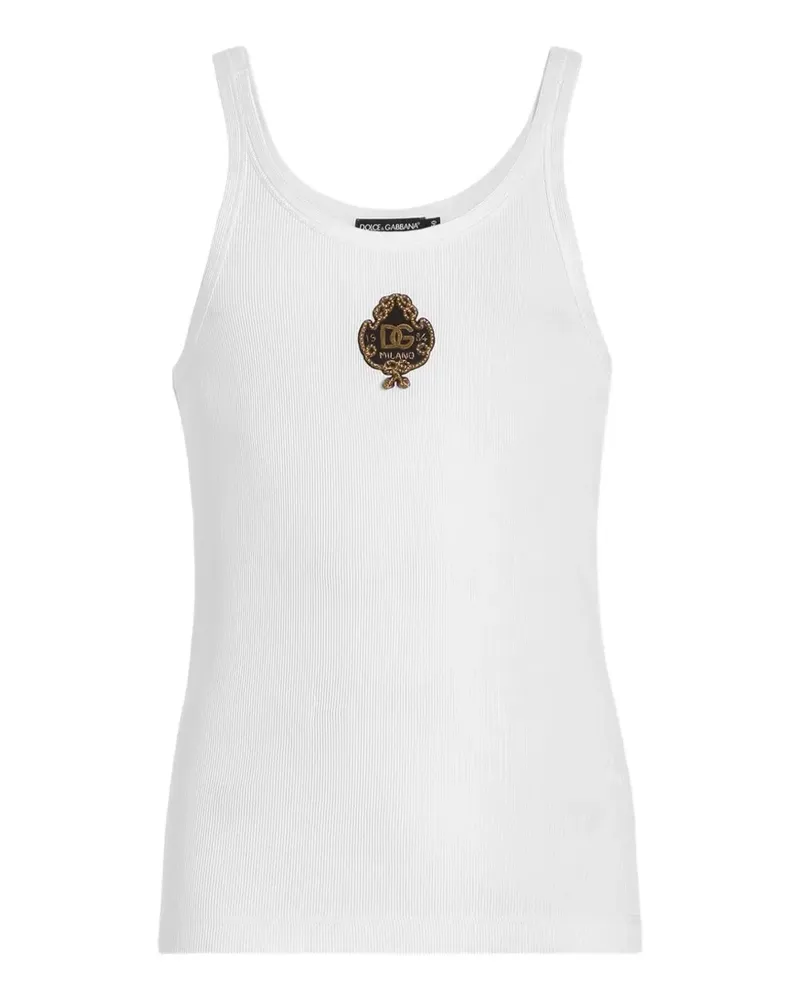 Dolce & Gabbana Tanktop aus geripptem Jersey mit Patch - Weiß Weiß