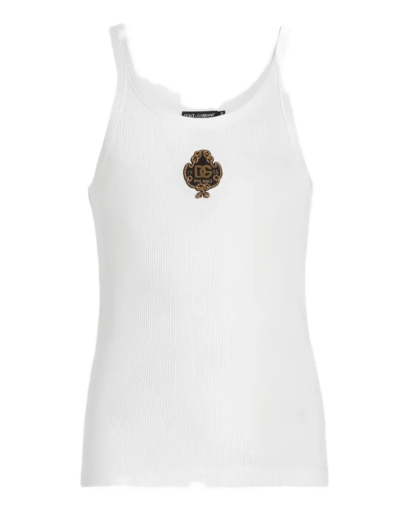 Dolce & Gabbana Tanktop aus geripptem Jersey mit Patch - Weiß Weiß