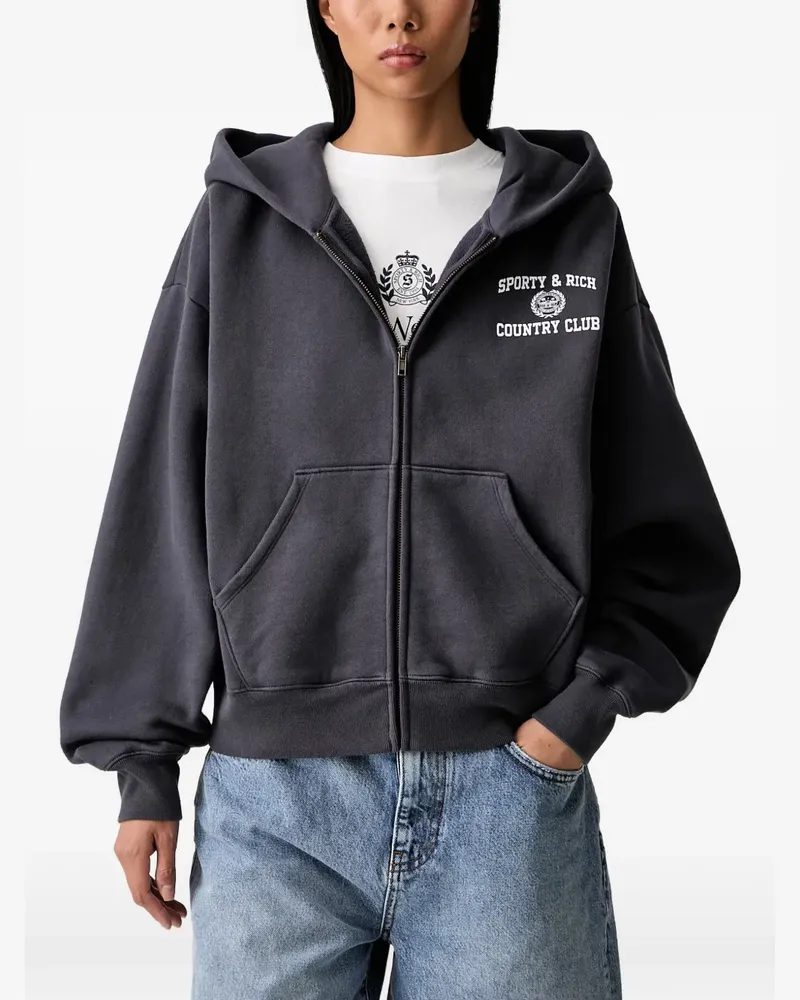 SPORTY & RICH Kapuzenjacke mit Logo-Print - Grau Grau