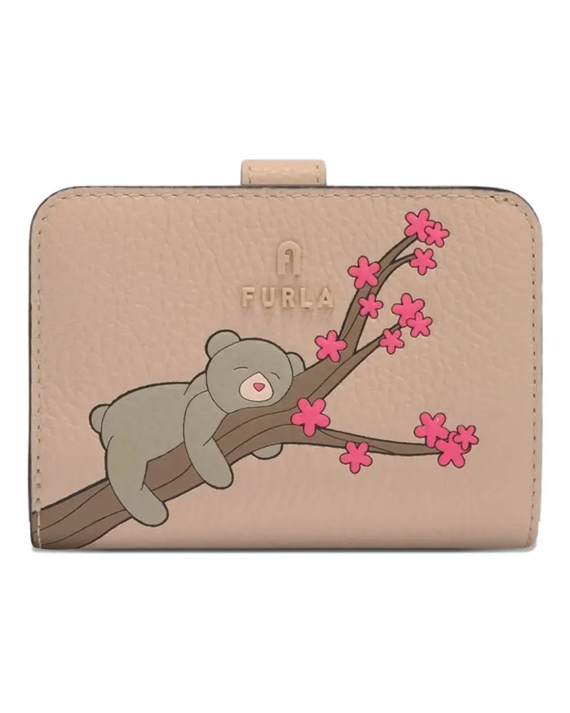 Furla Compact S bear floral leather wallet - Nude Nude