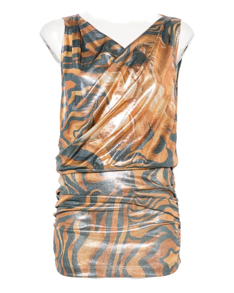 Alberta Ferretti tiger-print draped mini dress - Orange Orange