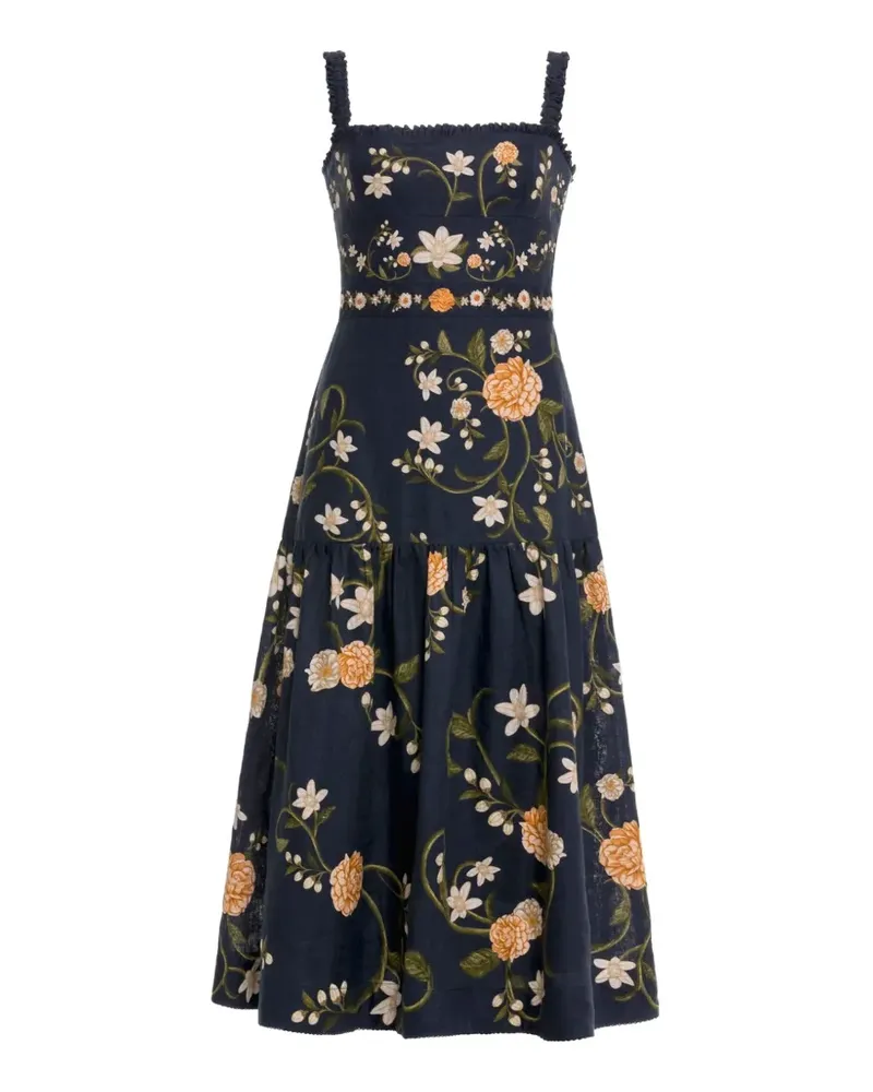 AGUA BENDITA Besticktes Nispero Valle Midikleid mit Rüschen - Blau Blau