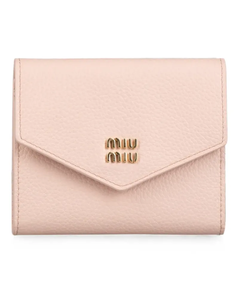 Miu Miu logo-plaque pebbled leather wallet - Rosa Rosa