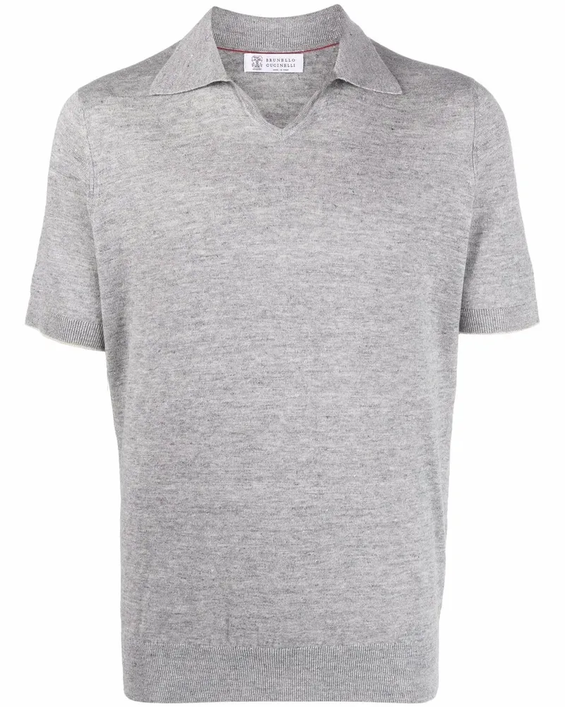 Brunello Cucinelli Poloshirt mit gerippten Bündchen - Grau Grau