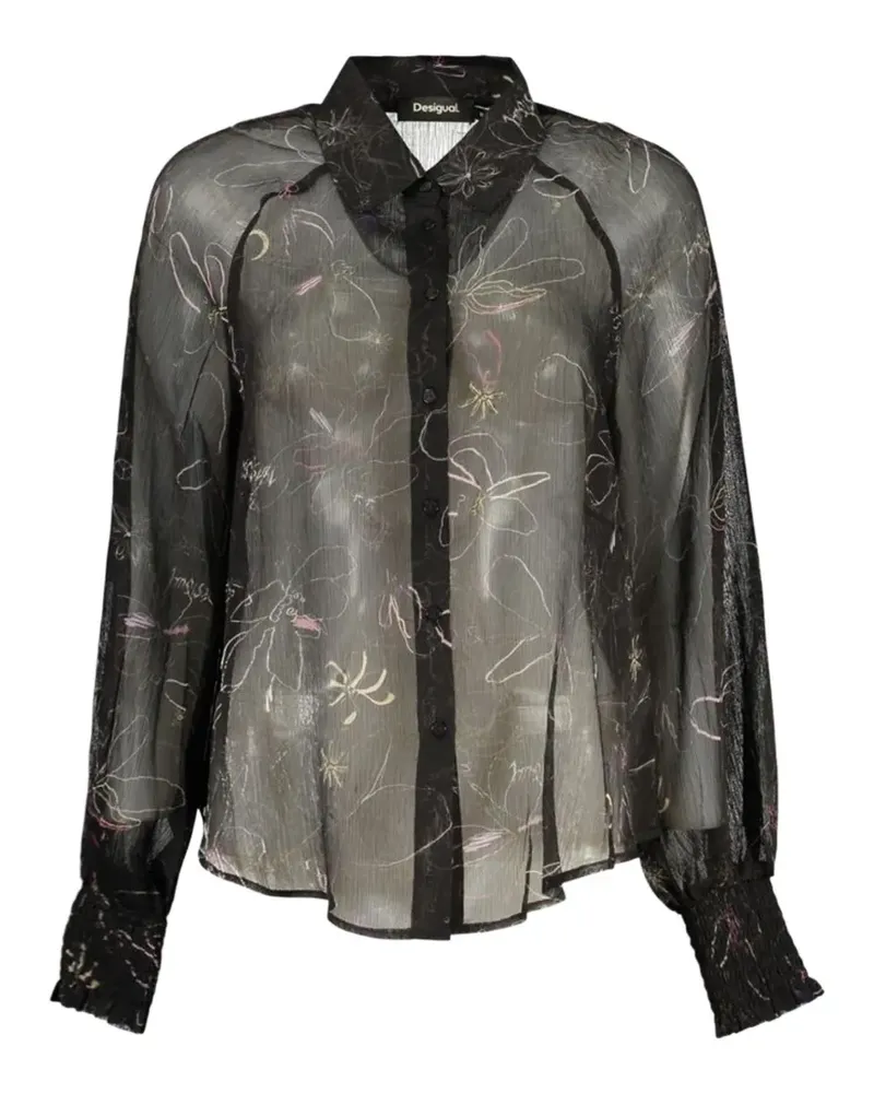 Desigual Semi-transparente Bluse mit Blumenprint - Schwarz Schwarz