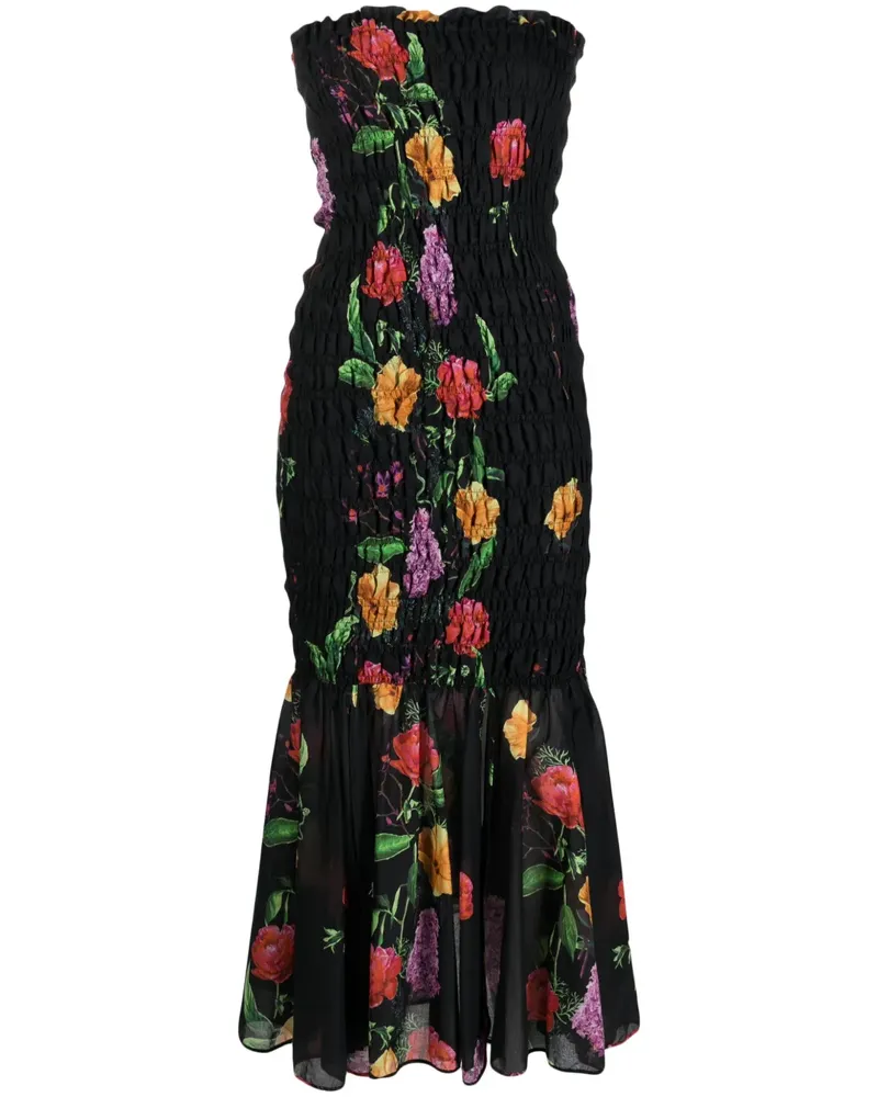 Charo Ruiz Midikleid mit Blumen-Print - Schwarz Schwarz
