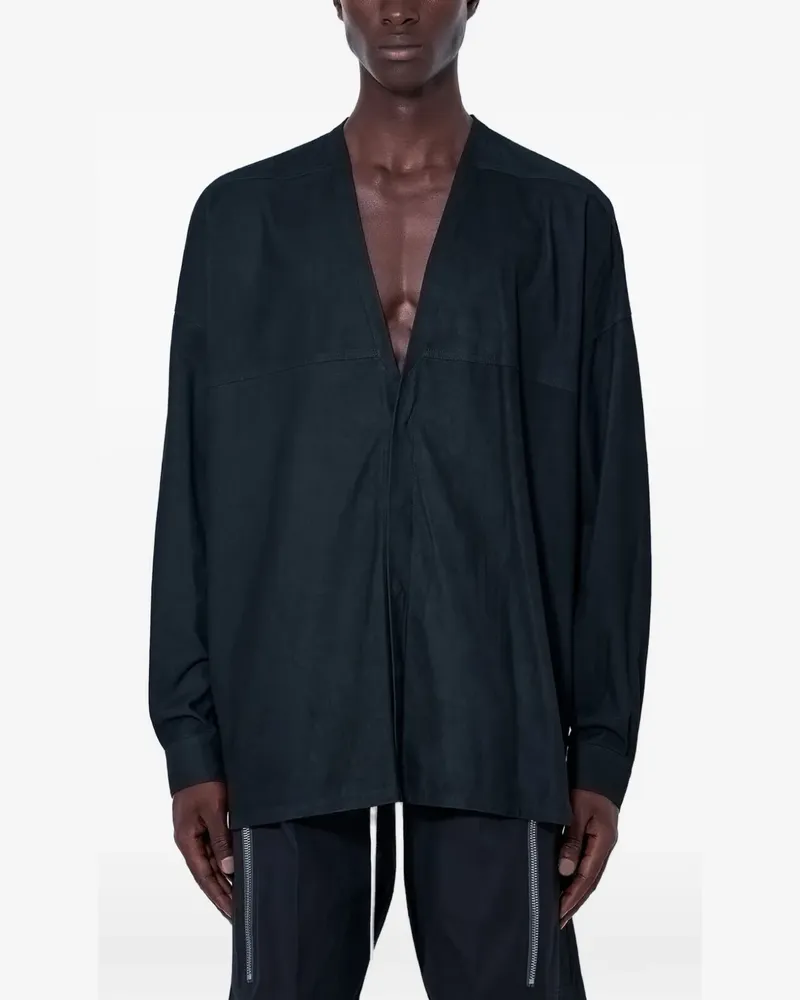Rick Owens Lido Larry Lederhemd mit V-Ausschnitt - Schwarz Schwarz