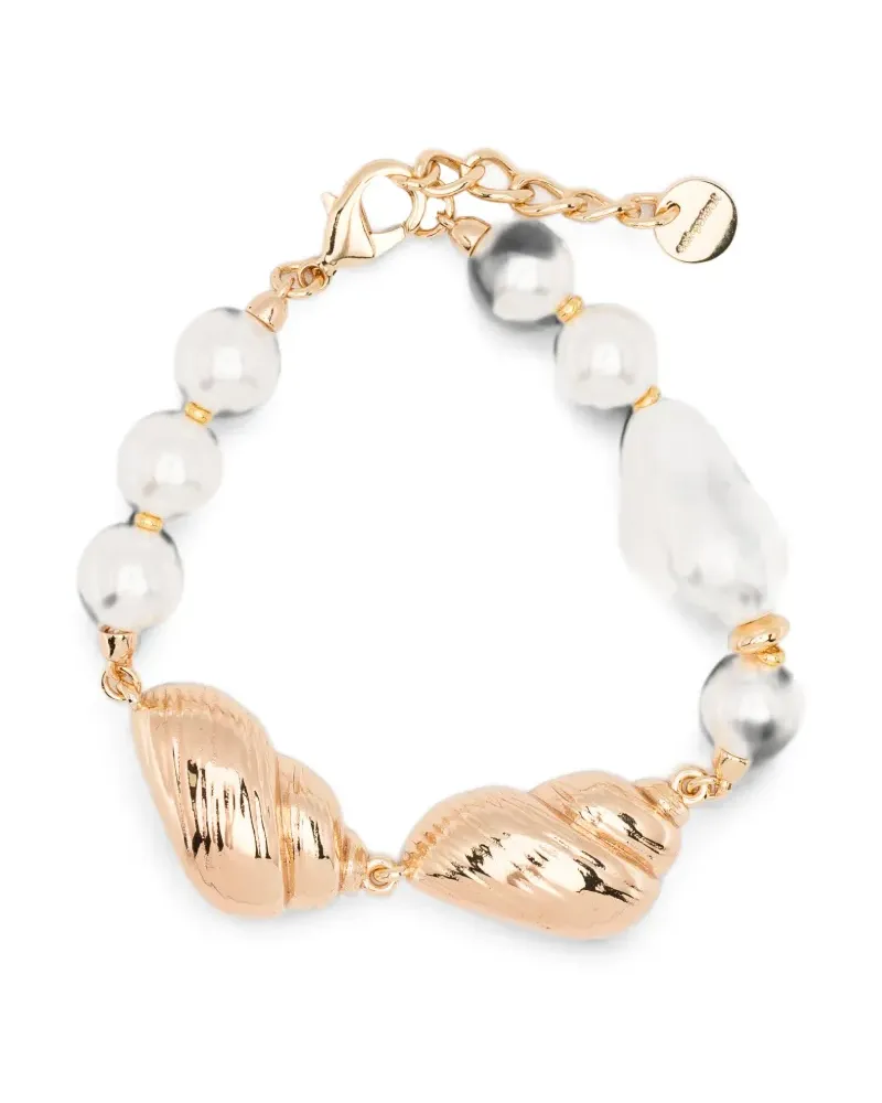 Self-Portrait shell-motif faux-pearl bracelet - Gold Gold