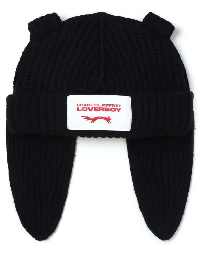 Charles Jeffrey Loverboy Grob gestrickte Mütze mit Logo-Patch - Schwarz Schwarz
