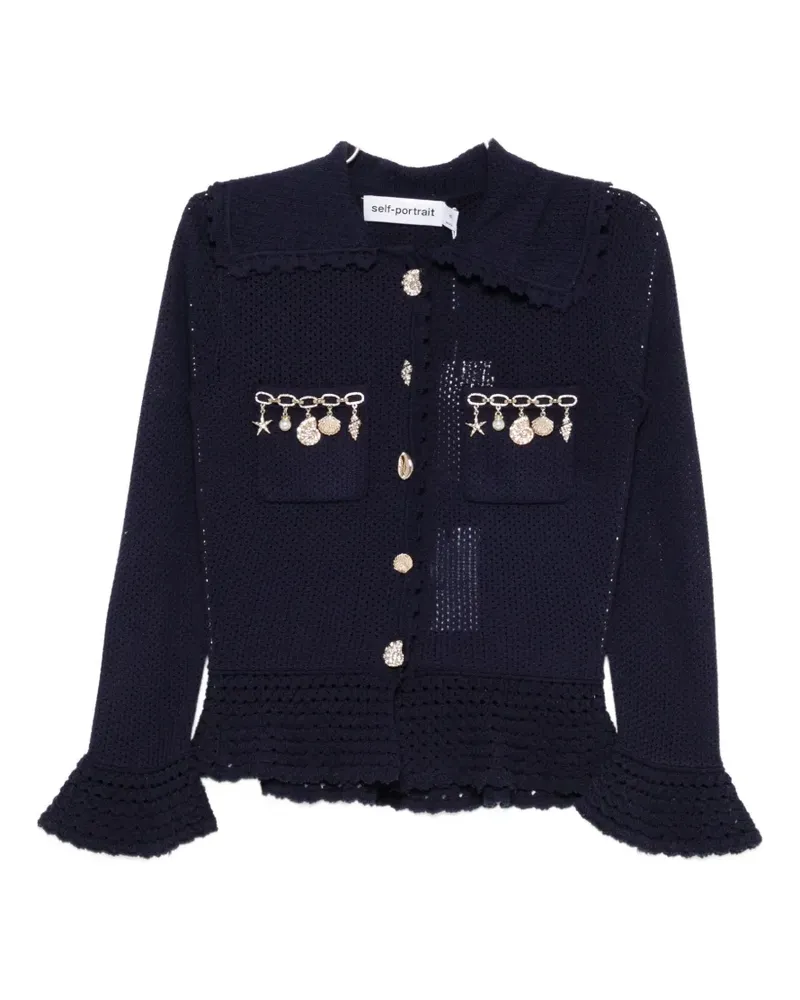 Self-Portrait charm-detail scalloped-trim cardigan - Blau Blau
