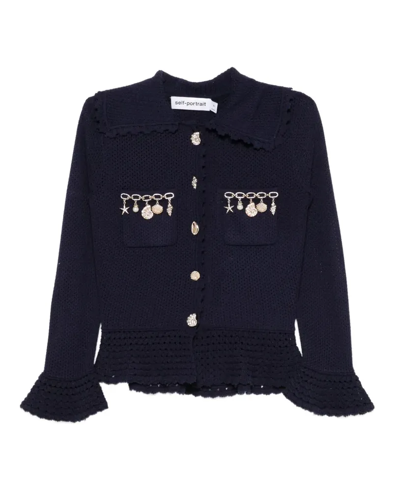 Self-Portrait Wellensaum-Cardigan mit Anhängerdetail - Blau Blau
