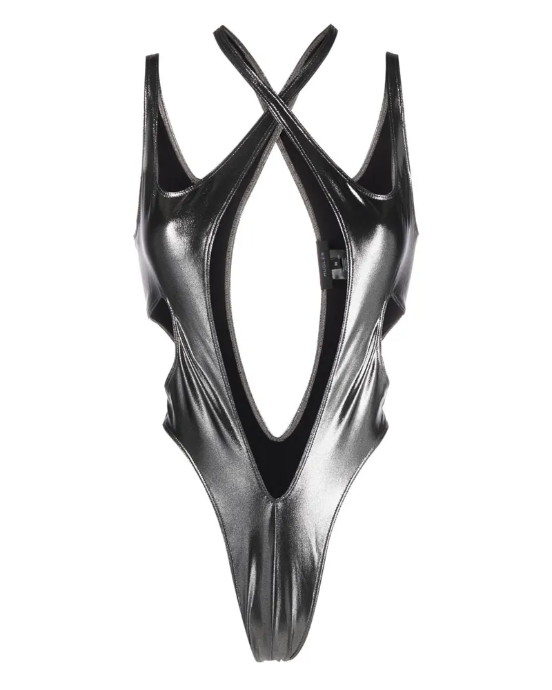 Thierry Mugler Badeanzug mit überkreuzten Trägern - Grau Grau