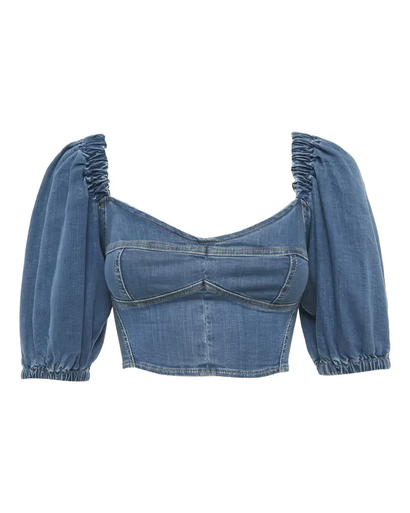 Elisabetta Franchi denim gathered top - Blau Blau