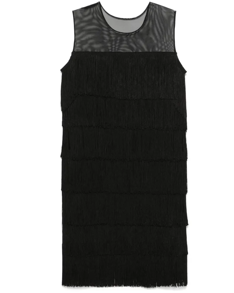 Norma Kamali Ärmelloses Midikleid mit Fransen - Schwarz Schwarz