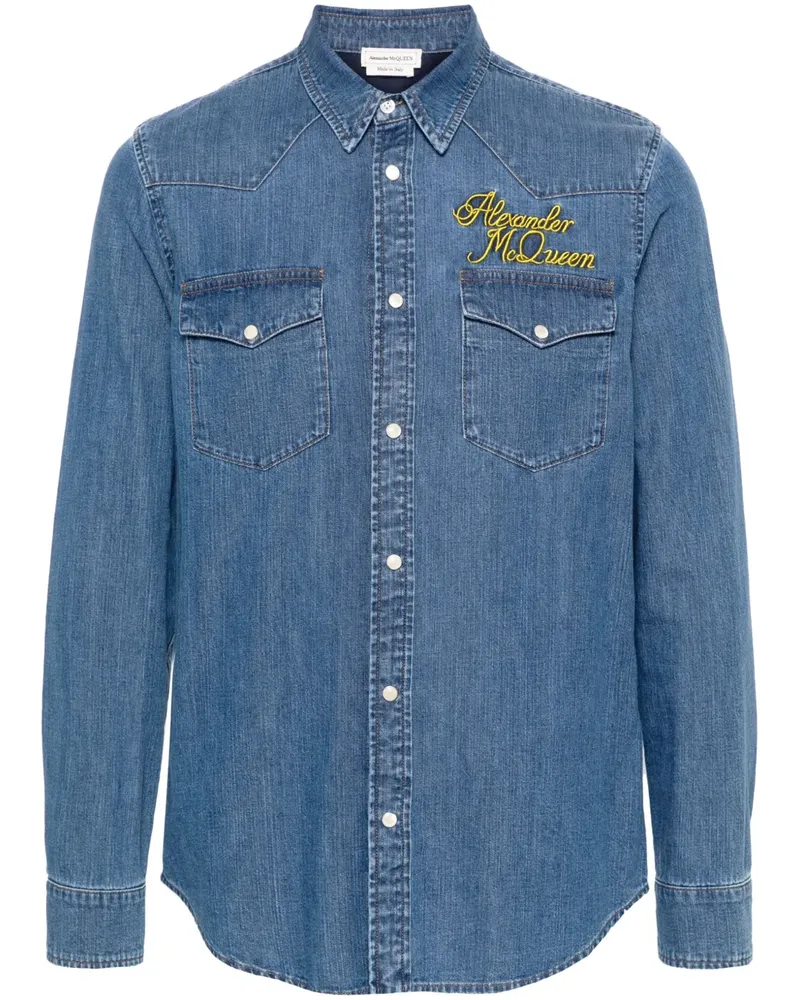 Alexander McQueen Jeanshemd mit Logo-Stickerei - Blau Blau