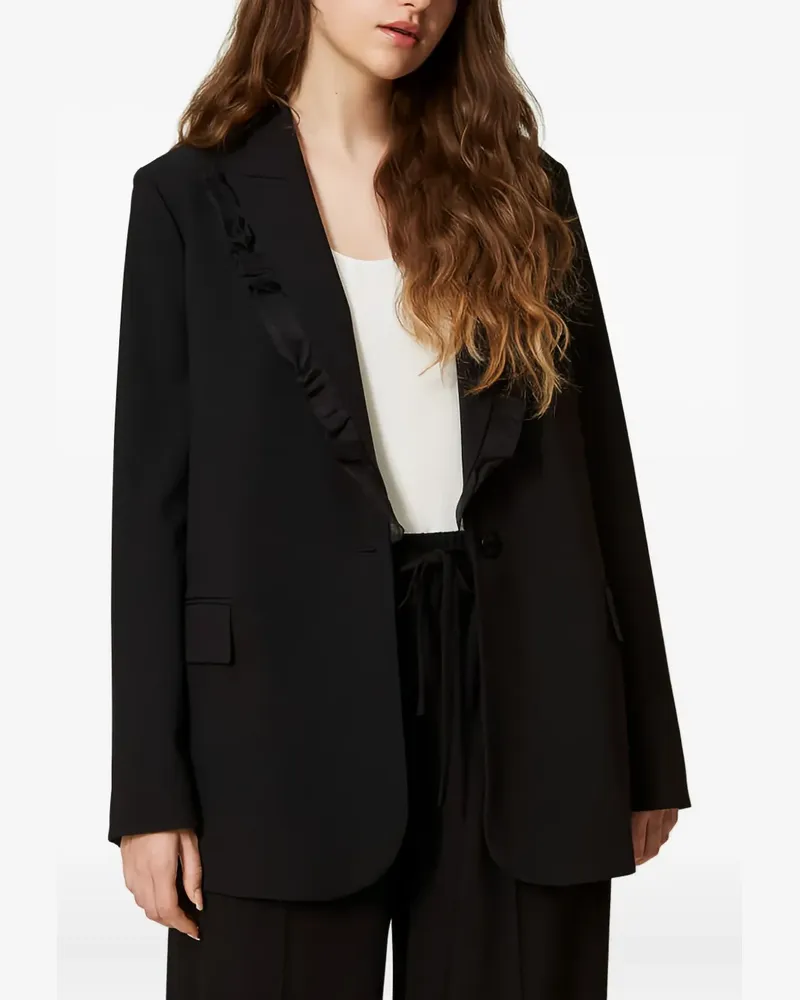 Twin-Set Einreihiger Blazer mit Rüschenbesatz - Schwarz Schwarz