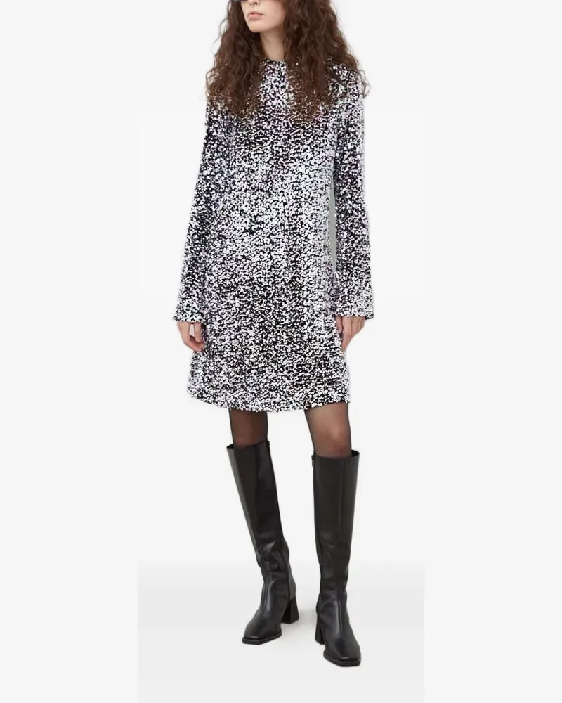 BRUUNS BAZAAR Pailletten-Minikleid mit Stehkragen - Schwarz Schwarz