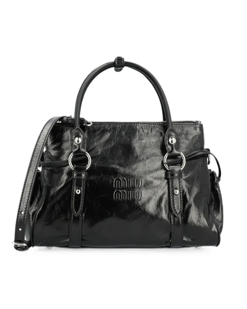 Miu Miu logo-embossed leather tote bag - Schwarz Schwarz