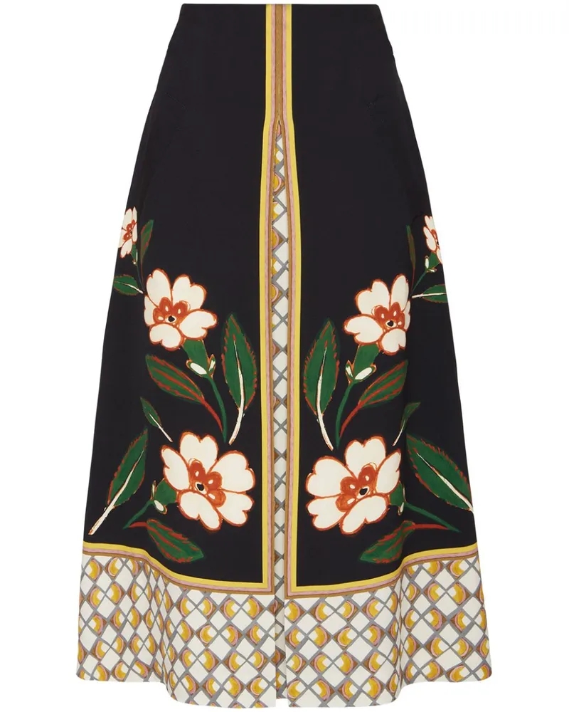La DoubleJ Midirock mit Blumen-Print - Schwarz Schwarz