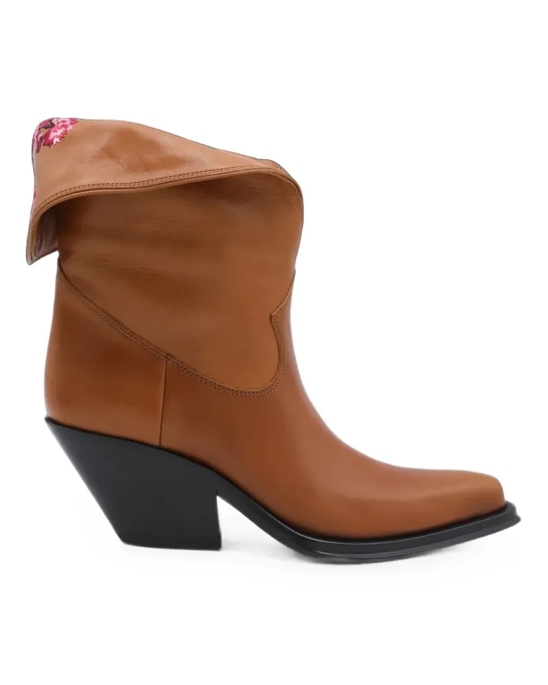 Chloé Azelan floral-embroidered leather ankle boots - Braun Braun