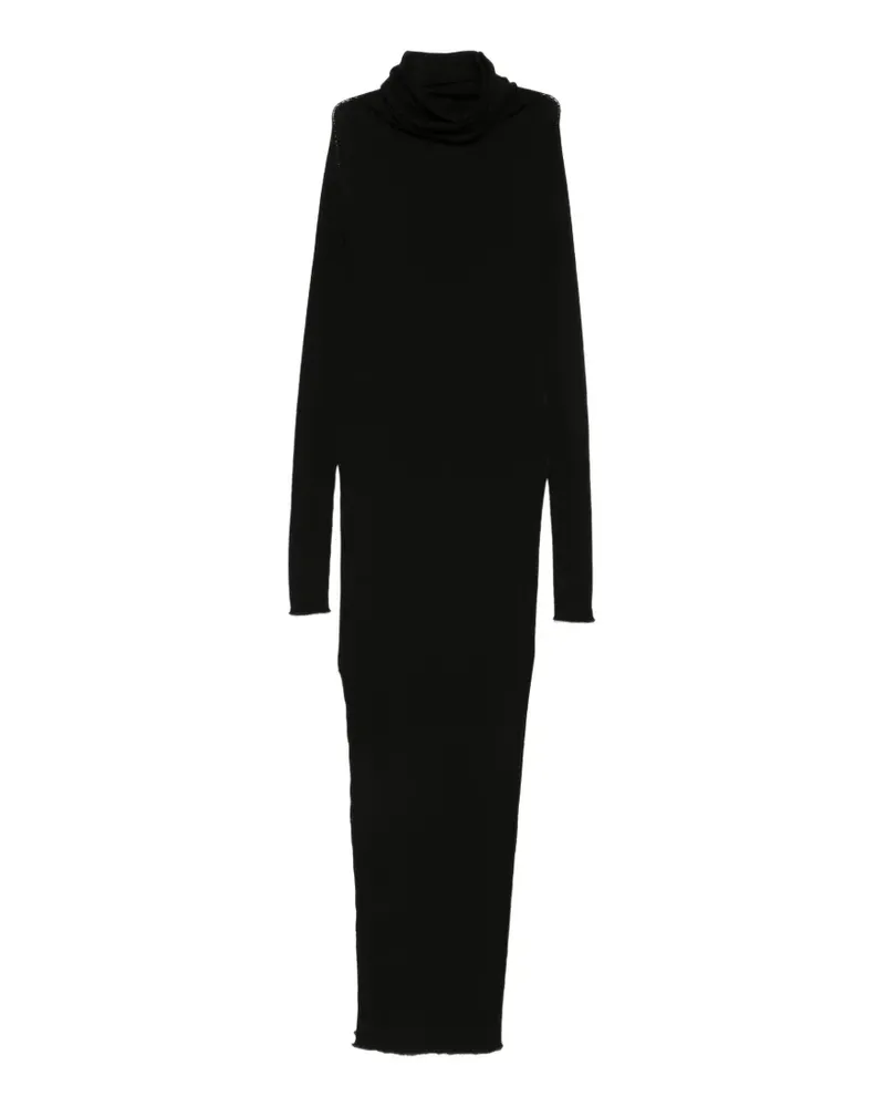 Rick Owens Geripptes Strick-Midikleid mit Seitenschlitz - Schwarz Schwarz