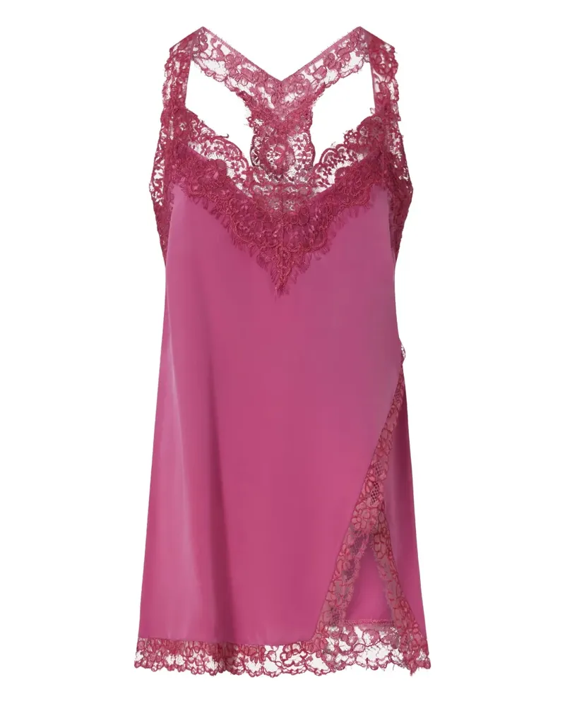 Pinko Seidentop mit Spitzenborten - Rosa Rosa
