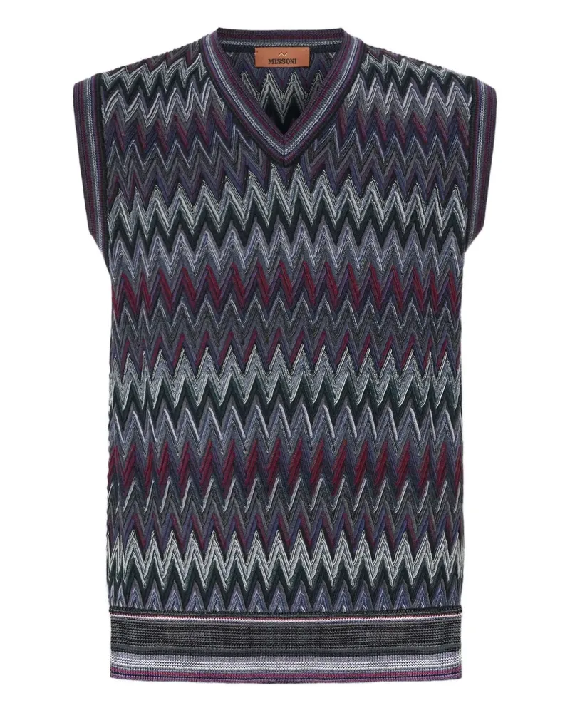 Missoni V-Ausschnitt-Pullunder mit Zickzackmuster - Blau Blau