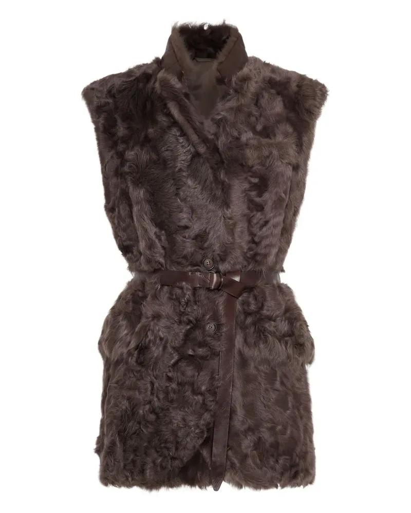 Brunello Cucinelli Weste aus Shearling mit Gürtel - Braun Braun