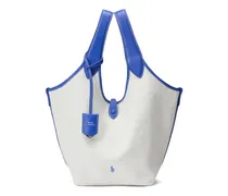 Canvas-Shopper mit Lederborte - Weiß