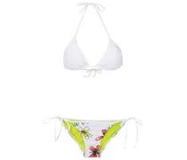 Triangel-Bikini mit Blumen-Print - Weiß