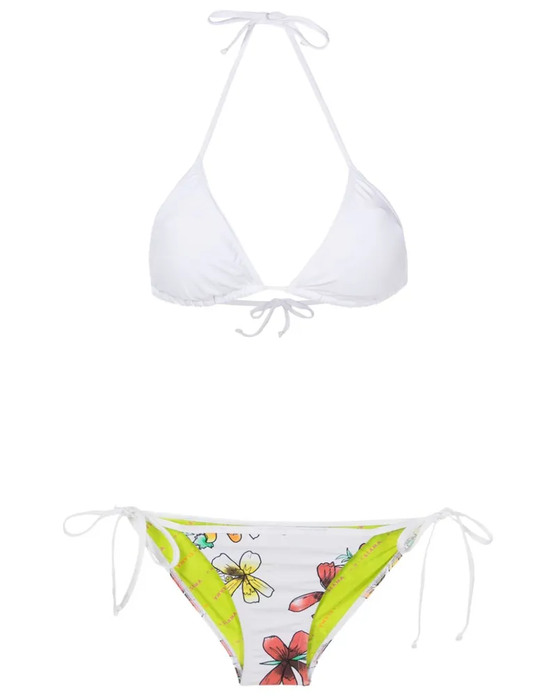 Amir Slama Triangel-Bikini mit Blumen-Print - Weiß Weiß