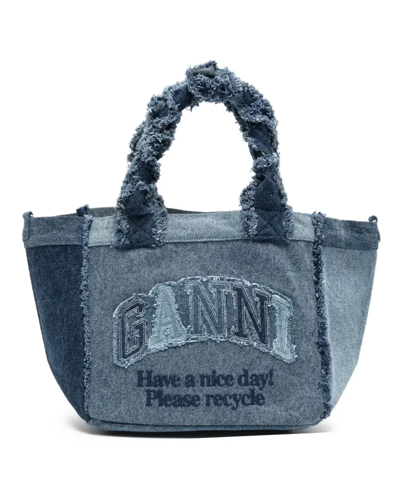 Ganni frayed panelled tote bag - Blau Blau