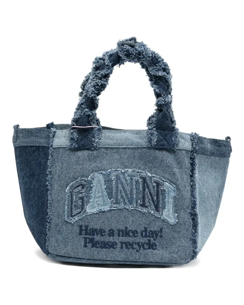 Ganni frayed panelled tote bag - Blau Blau
