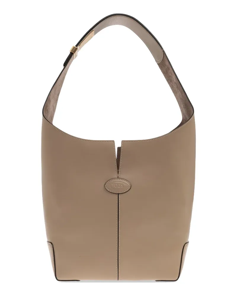TOD'S small logo-patch leather tote bag - Nude Nude