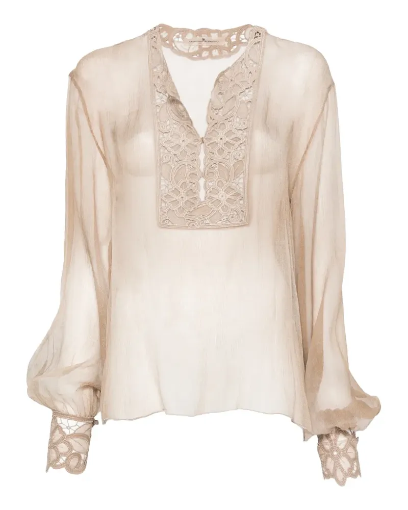 Ermanno Scervino lace-trimmed sheer blouse - Nude Nude