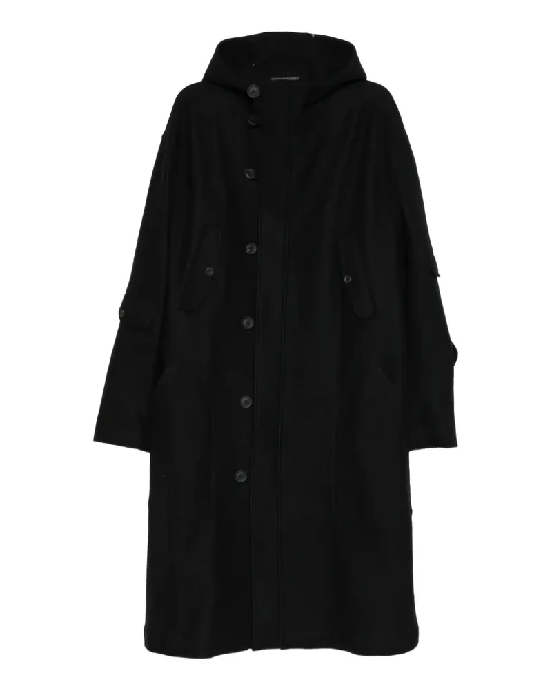 Yohji Yamamoto single-breasted hooded coat - Schwarz Schwarz