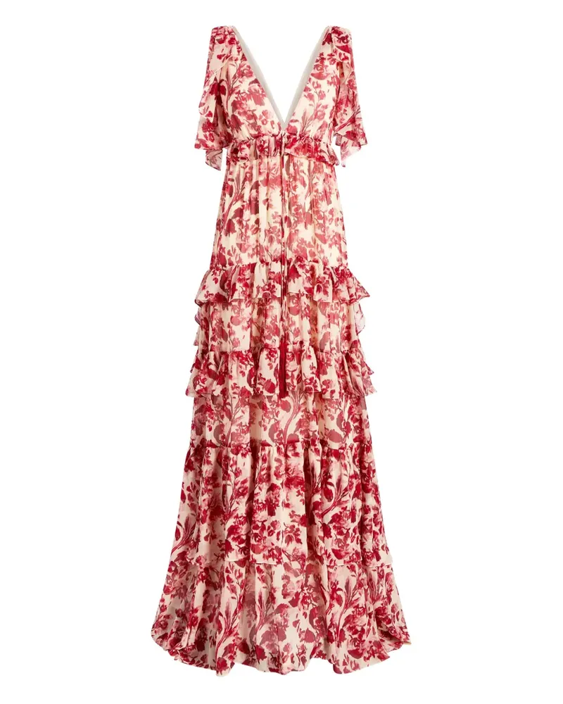 Cinq à Sept Gerüschtes Omelia Maxikleid mit Blumen - Rot Rot