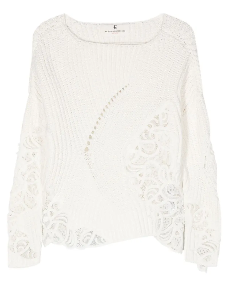 Ermanno Scervino Pullover mit Blumenspitze Weiß