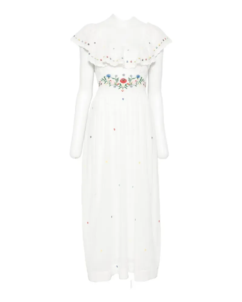RIXO Ebony ruffled embroidered midi dress - Weiß Weiß