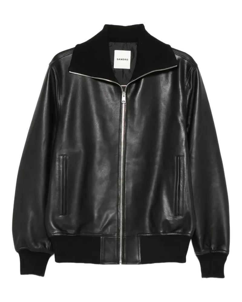 Sandro Lederjacke mit Reißverschluss - Schwarz Schwarz