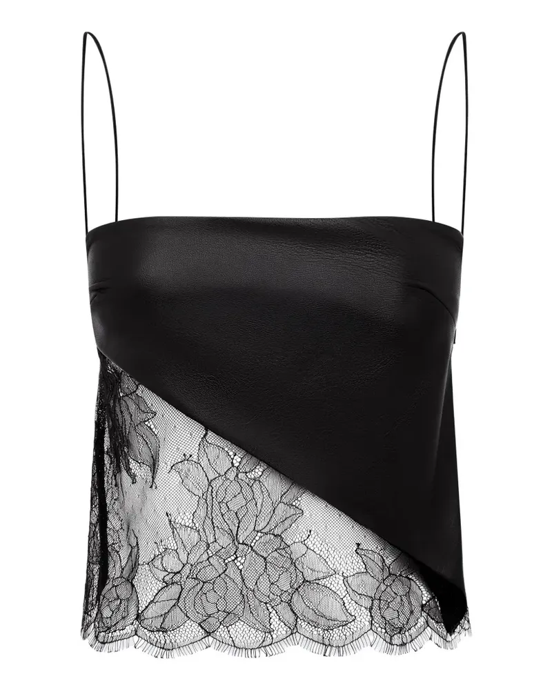 Alex Perry lace-panel leather top - Schwarz Schwarz