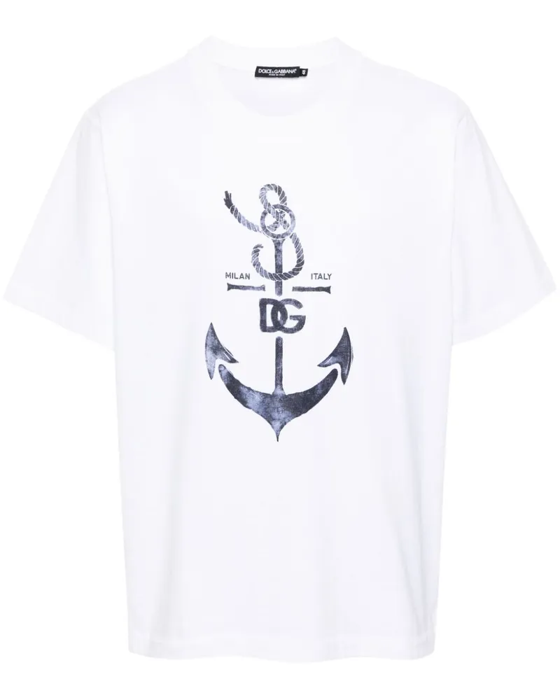 Dolce & Gabbana T-Shirt mit Anker-Print - Weiß Weiß