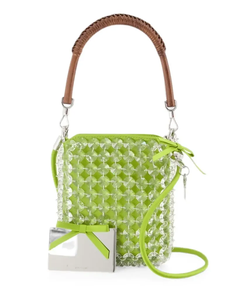 Self-Portrait green crystal chain mini tote bag - Grün Grün