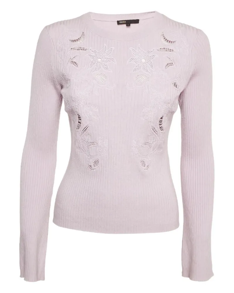 Maje Gerippter Pullover mit Blumenstickerei - Rosa Rosa