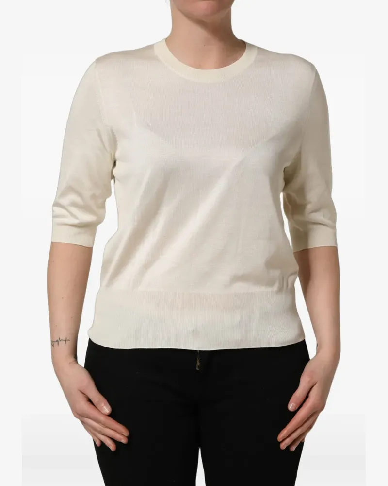 Dolce & Gabbana off-white 3/4-sleeves crew-neck pullover sweater - Nude Nude