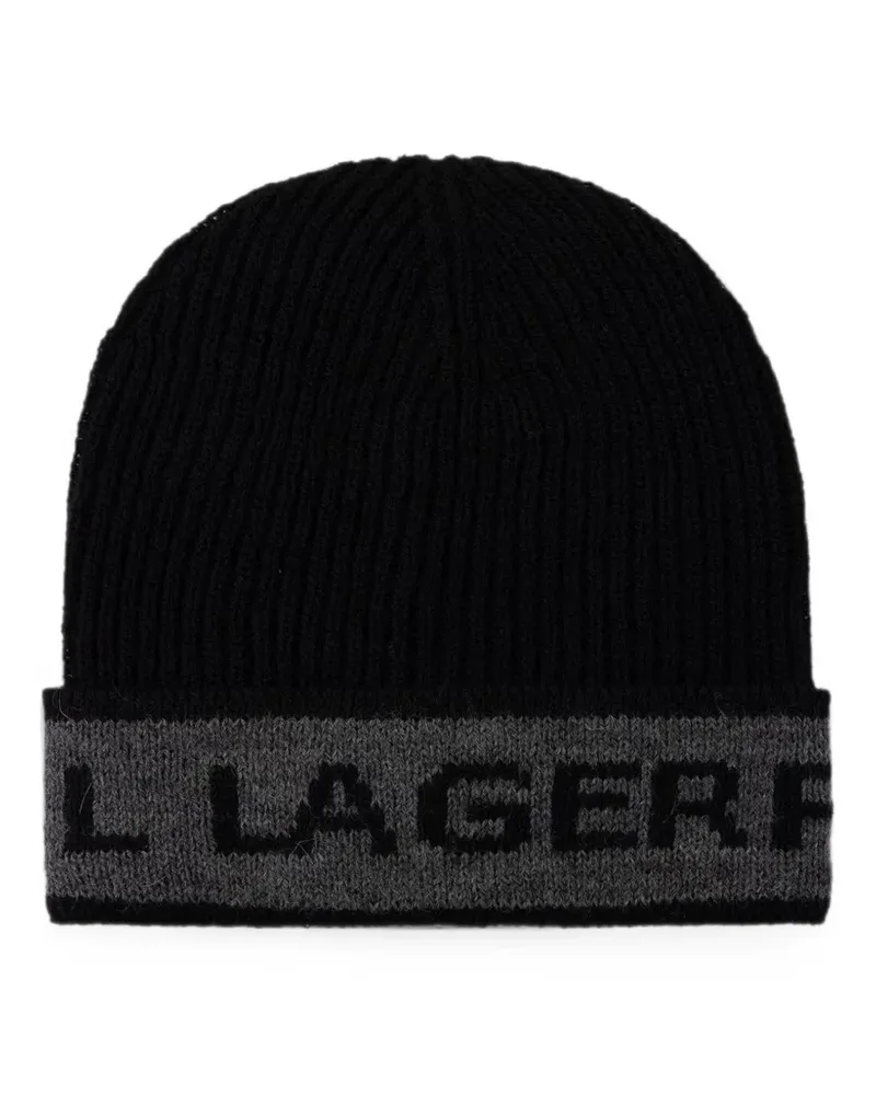 Karl Lagerfeld logo-intarsia ribbed beanie hat - Schwarz Schwarz
