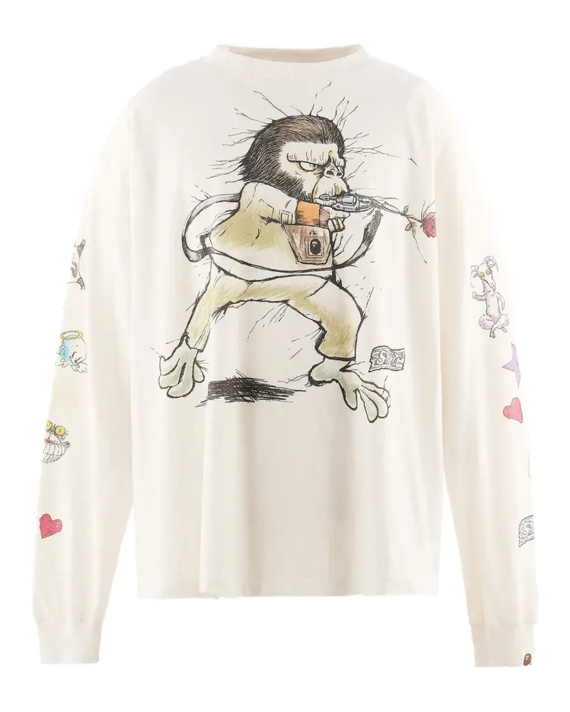 SAINT MXXXXXX x A Bathing Ape Langarmshirt mit grafischem Print - Weiß Weiß
